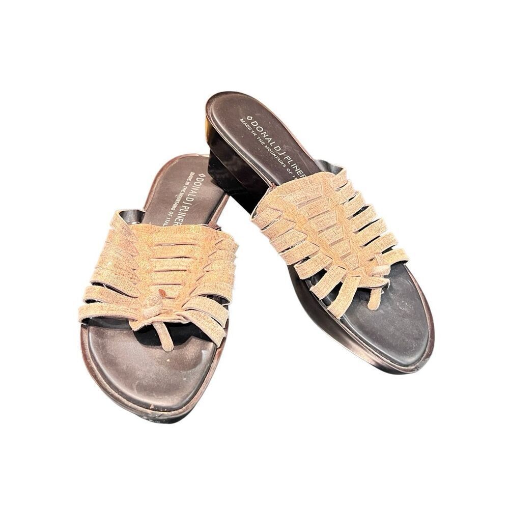 Donald J Pliner Women's Strappy Cissy Wedge Platform Sandals Gold Black Size 7.5